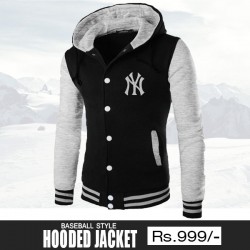 Black Baseball Hooded Jacket for Men